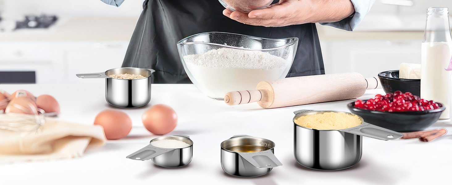 Measuring Cups, AMOHEE 7PCS Stainless Steel Measuring Cups with a Storage Bag for Cooking & Baking, Dishwasher Safe