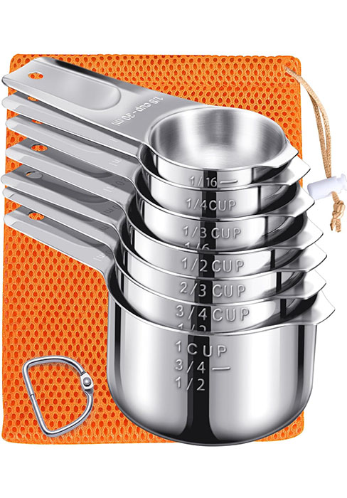 Measuring Cups, AMOHEE 7PCS Stainless Steel Measuring Cups with a Storage Bag for Cooking & Baking, Dishwasher Safe