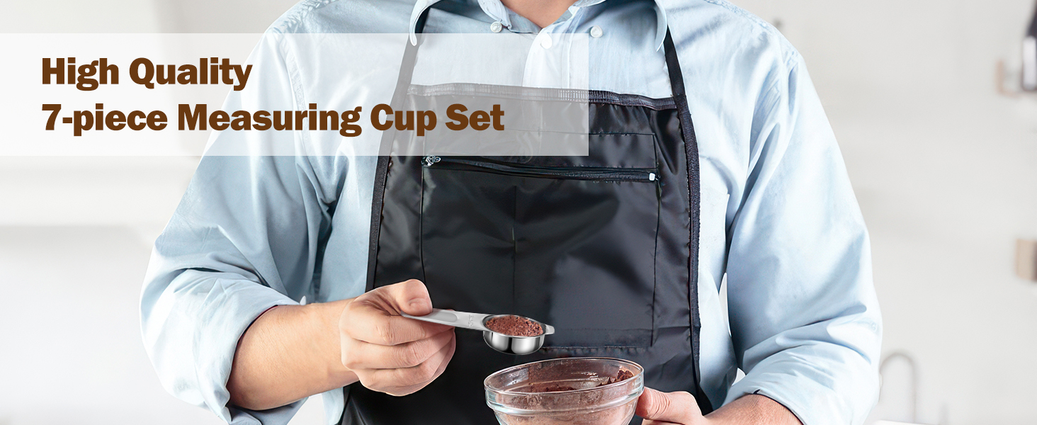 Measuring Cups, AMOHEE 7PCS Stainless Steel Measuring Cups with a Storage Bag for Cooking & Baking, Dishwasher Safe