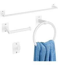 Matte Black Bathroom Accessories Set, KLJKPA 4 Pieces Bathroom Hardware Set, 24 inch Towel Bar, Towel Racks for Bathroom, Robe Towel Hooks, Toilet Paper Holder Wall Mounted