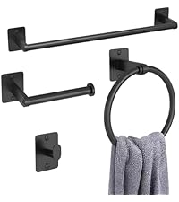 Matte Black Bathroom Accessories Set, KLJKPA 4 Pieces Bathroom Hardware Set, 24 inch Towel Bar, Towel Racks for Bathroom, Robe Towel Hooks, Toilet Paper Holder Wall Mounted