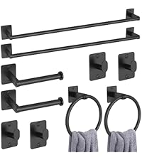 Matte Black Bathroom Accessories Set, KLJKPA 4 Pieces Bathroom Hardware Set, 24 inch Towel Bar, Towel Racks for Bathroom, Robe Towel Hooks, Toilet Paper Holder Wall Mounted