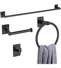 Matte Black Bathroom Accessories Set, KLJKPA 4 Pieces Bathroom Hardware Set, 24 inch Towel Bar, Towel Racks for Bathroom, Robe Towel Hooks, Toilet Paper Holder Wall Mounted