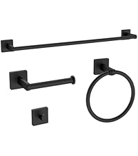 Matte Black Bathroom Accessories Set, KLJKPA 4 Pieces Bathroom Hardware Set, 24 inch Towel Bar, Towel Racks for Bathroom, Robe Towel Hooks, Toilet Paper Holder Wall Mounted
