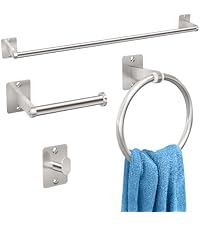 Matte Black Bathroom Accessories Set, KLJKPA 4 Pieces Bathroom Hardware Set, 24 inch Towel Bar, Towel Racks for Bathroom, Robe Towel Hooks, Toilet Paper Holder Wall Mounted