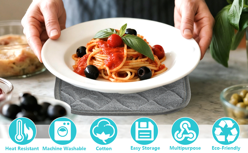 MAQIHAN Pot Holders for Kitchen - 4 PCS Cotton Pot Holder Set Hot Pads for Kitchen and Dining Essentials Decor and Accessories Gray 7 Inch Terry Cloth for Oven Cooking Baking Pans