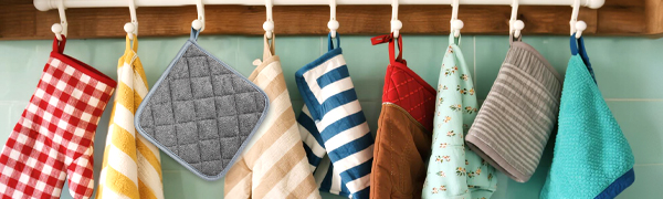 MAQIHAN Pot Holders for Kitchen - 4 PCS Cotton Pot Holder Set Hot Pads for Kitchen and Dining Essentials Decor and Accessories Gray 7 Inch Terry Cloth for Oven Cooking Baking Pans