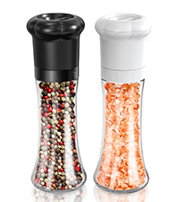 CIRCLE JOY Manual Pepper Grinder, Spice Mill for Professional Chef, Refillable Pepper Shakers with Ceramic Blades, Adjustable Coarseness and BPA-free 180ml Glass Container, Tall Black