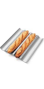 Baguette Bread Pan, Premium Nonstick Perforated Baguette Pan for French Bread Baking, 4 Loaves Baguette Baking Tray for Sourdough, Italian Bread, Perfect for Creating Crisp Golden-Brown Crust