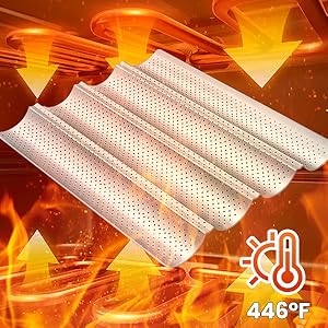 Baguette Bread Pan, Premium Nonstick Perforated Baguette Pan for French Bread Baking, 4 Loaves Baguette Baking Tray for Sourdough, Italian Bread, Perfect for Creating Crisp Golden-Brown Crust