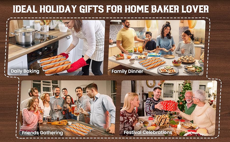 Baguette Bread Pan, Premium Nonstick Perforated Baguette Pan for French Bread Baking, 4 Loaves Baguette Baking Tray for Sourdough, Italian Bread, Perfect for Creating Crisp Golden-Brown Crust