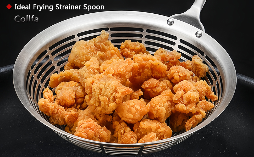 Cooking Skimmer 304 Stainless Steel Spider Strainer Handheld Metal Slotted Spoon With Holes Mesh Ladle For Spaghetti Pasta;Poached Egg;Noodle;Vegetables;Kitchen Frying And Cooking Tools