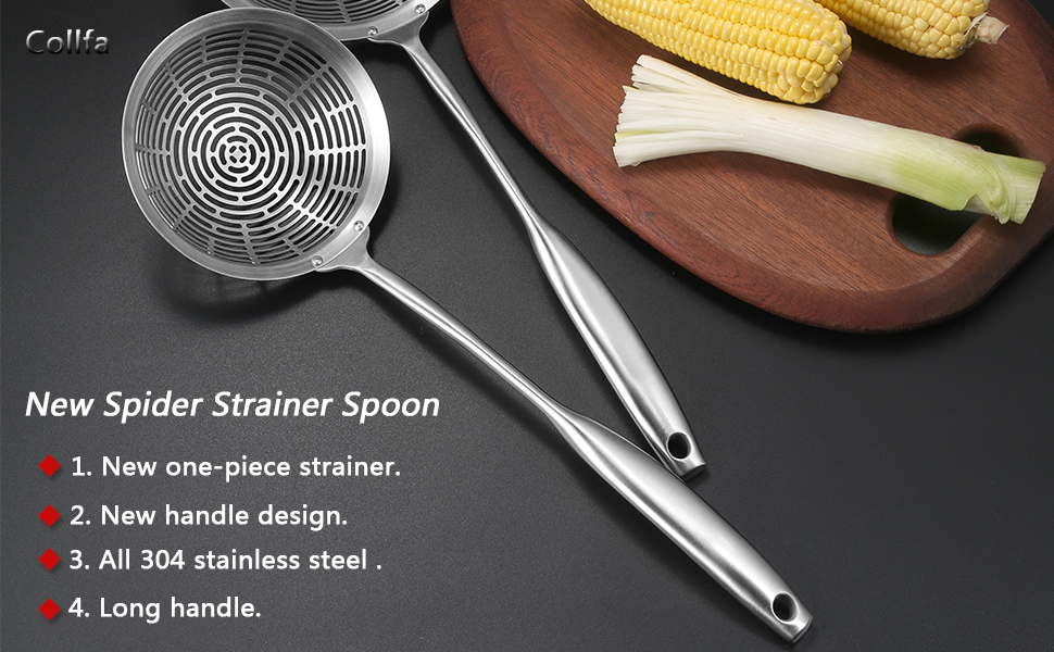 Cooking Skimmer 304 Stainless Steel Spider Strainer Handheld Metal Slotted Spoon With Holes Mesh Ladle For Spaghetti Pasta;Poached Egg;Noodle;Vegetables;Kitchen Frying And Cooking Tools