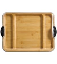 Farberware Build-A-Board Bamboo Cutting Board with Single Storage Compartment, Clear Locking Lid, Black Handles, Perfect for Charcuterie & Snacks