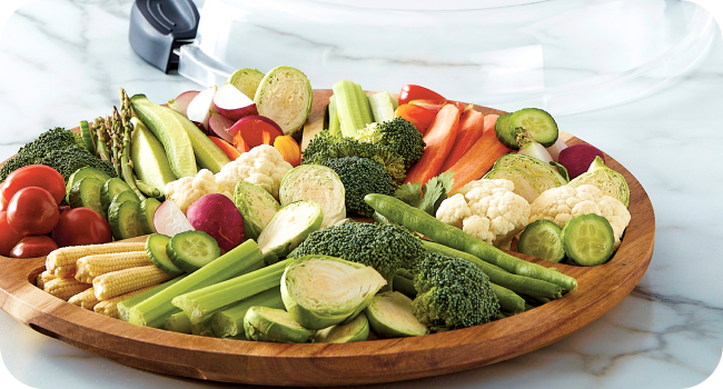 Farberware Build-A-Board Bamboo Cutting Board with Single Storage Compartment, Clear Locking Lid, Black Handles, Perfect for Charcuterie & Snacks