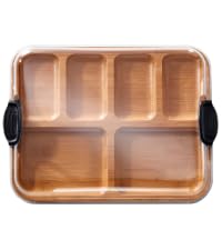 Farberware Build-A-Board Bamboo Cutting Board with Single Storage Compartment, Clear Locking Lid, Black Handles, Perfect for Charcuterie & Snacks