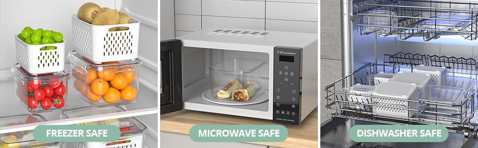 Fruit Storage Containers for Fridge with Removable Colander, 8 Pack Fruit Containers for Fridge with 2 Function Divider Plate, Airtight Storage Container to Keep Berry Fruit Fresh, Dishwasher Safe