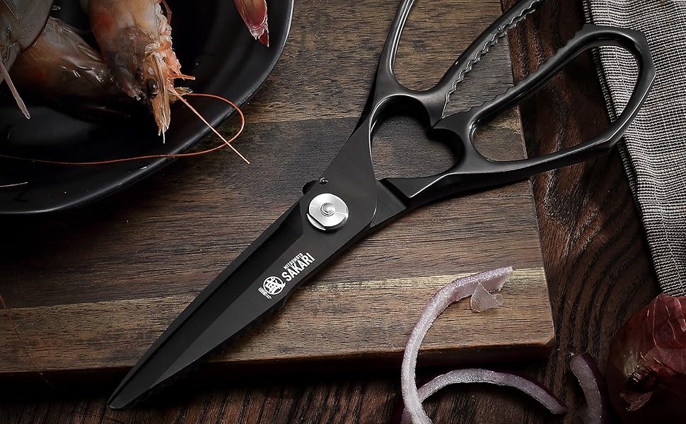 MITSUMOTO SAKARI 8 Inch Kitchen Scissors & Poultry Shears, Heavy Duty Titanium Plated, Detachable for Meat, Chicken, Fish, Bones