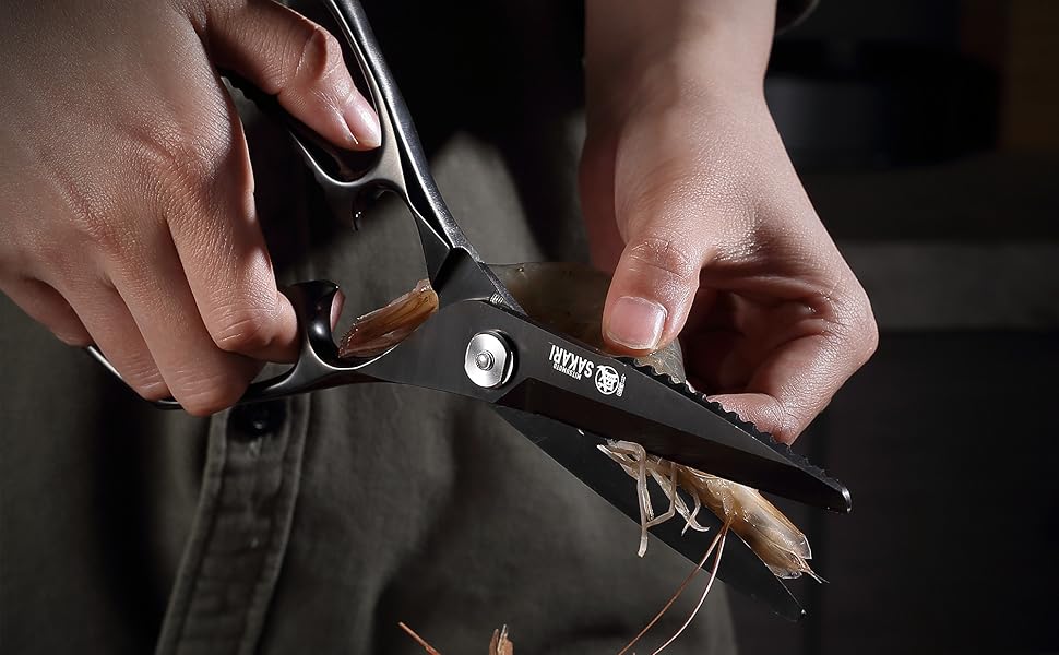 MITSUMOTO SAKARI 8 Inch Kitchen Scissors & Poultry Shears, Heavy Duty Titanium Plated, Detachable for Meat, Chicken, Fish, Bones