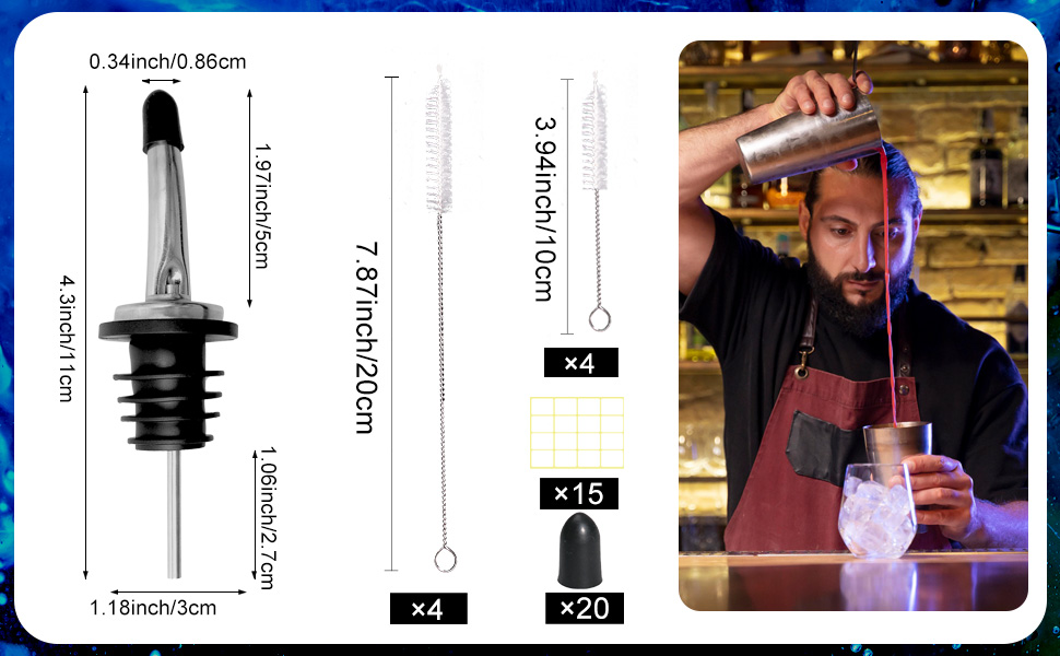 80 Pack Stainless Steel Bottle Pourers Tapered Liquor Pourers with Rubber Dust Caps Tapered Pour Spouts for Liquor Bottles Vinegar Bottle Dispenser for Wine Oil Beer Drink Water Bar Supplies