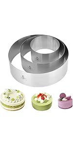 3Pcs Cake Molds for Baking, Stainless Steel Mousse Cake Rings, Mousse Ring Mold Round for Bakeware Tools-4/6/8in (2.36''H)