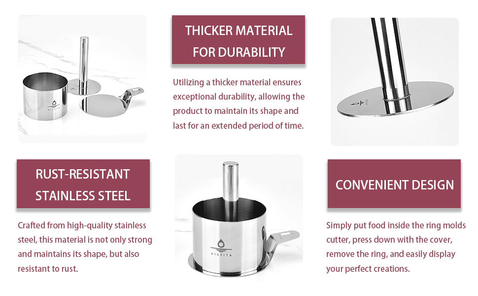 8 Pcs Cake Ring Molds, Seamless Stainless Steel Cake Cutter For Baking, 3 inch Cooking Rings with Pusher & Lifter, Dessert Mousse Molds Baking Tools, Includes 1 Pusher, 1 Lifter and 6 Rings