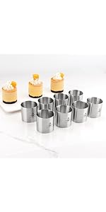 8 Pcs Cake Ring Molds, Seamless Stainless Steel Cake Cutter For Baking, 3 inch Cooking Rings with Pusher & Lifter, Dessert Mousse Molds Baking Tools, Includes 1 Pusher, 1 Lifter and 6 Rings