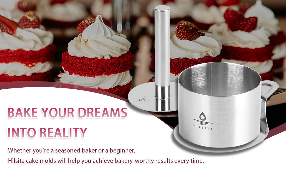 8 Pcs Cake Ring Molds, Seamless Stainless Steel Cake Cutter For Baking, 3 inch Cooking Rings with Pusher & Lifter, Dessert Mousse Molds Baking Tools, Includes 1 Pusher, 1 Lifter and 6 Rings