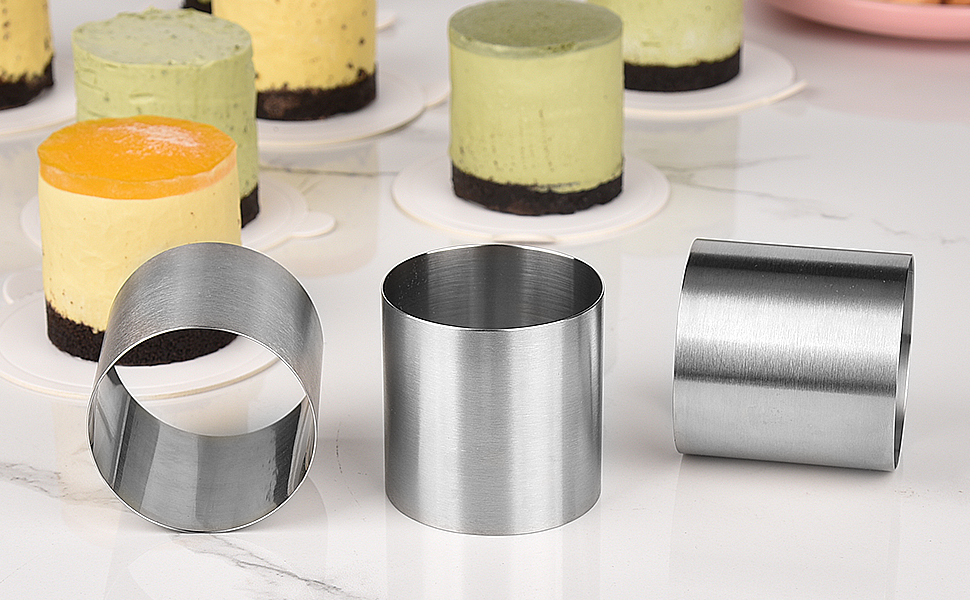 8 Pcs Seamless Mousse Cake Ring Molds, 2 Inch Food Ring Molds, Cake Cutter for Baking, Stainless Steel Round Cooking Rings, Small Size Dessert Mold for Cake and Pastry