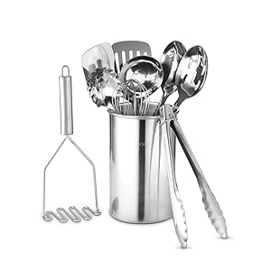 Avador® Premium Set of 10 Stainless Steel Kitchen Tool Set with Holder Easy To Clean, Space Saving, Great for Cooking, Baking, Prepping