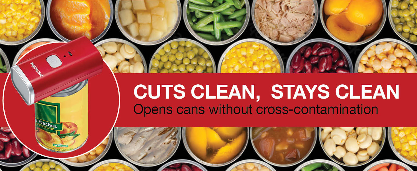 Proctor Silex Automatic Electric Can Opener, Hands Free Cordless Operation & USB Rechargeable, Self-Aligning, Cut Smooth Touch Lid Edges, Compact and Easy to Store, Red