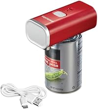 Proctor Silex Automatic Electric Can Opener, Hands Free Cordless Operation & USB Rechargeable, Self-Aligning, Cut Smooth Touch Lid Edges, Compact and Easy to Store, Red