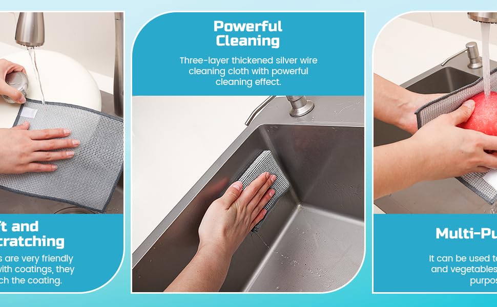 Forggon12 Pcs New Upgrade 3-Layer Metal Dish Cloth, No Scratches and No Odor, Multipurpose Wire Dishwashing Rag for Wet and Dry, Kitchen Cleaning DishRags,Sinks,Dishes,Stove Top, Dimensions(7.08X8.86)