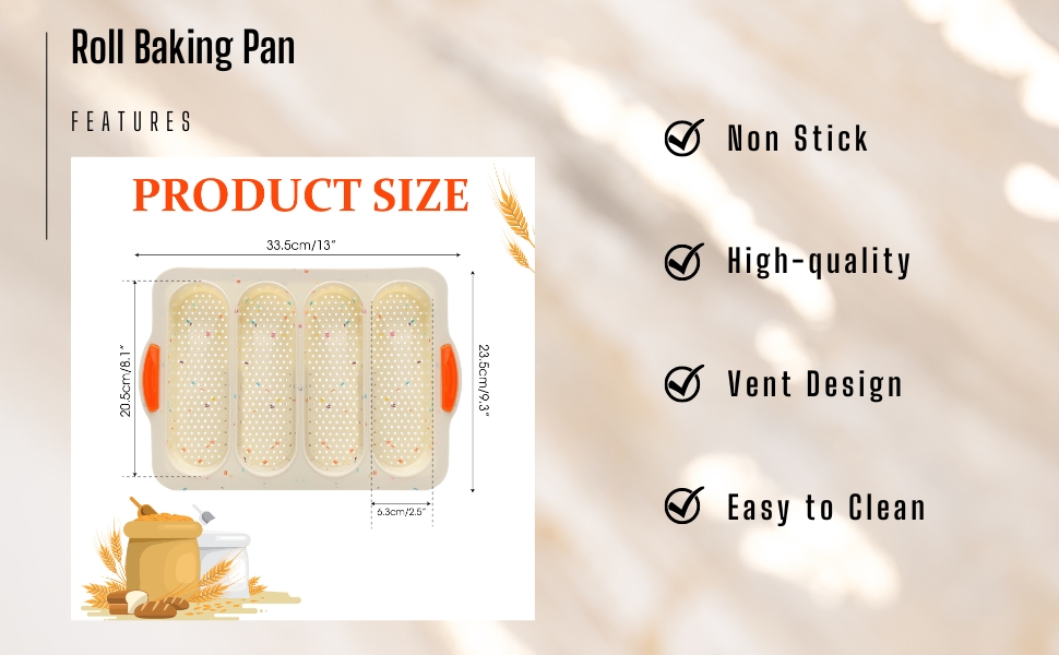 French Bread Hoagie Sub Roll Baking Pans 4-slot, Non Stick Silicone Mould Mold Tray for Sandwich Baguette Hot Dog Bun Loaf Food, Mini Tool Set for Restaurant Homemade Household Breakfast Dinner-Beige