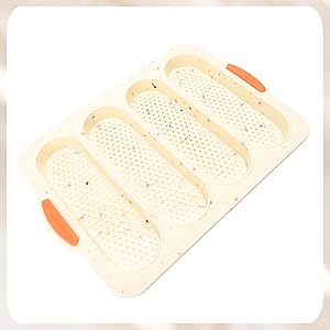 French Bread Hoagie Sub Roll Baking Pans 4-slot, Non Stick Silicone Mould Mold Tray for Sandwich Baguette Hot Dog Bun Loaf Food, Mini Tool Set for Restaurant Homemade Household Breakfast Dinner-Beige
