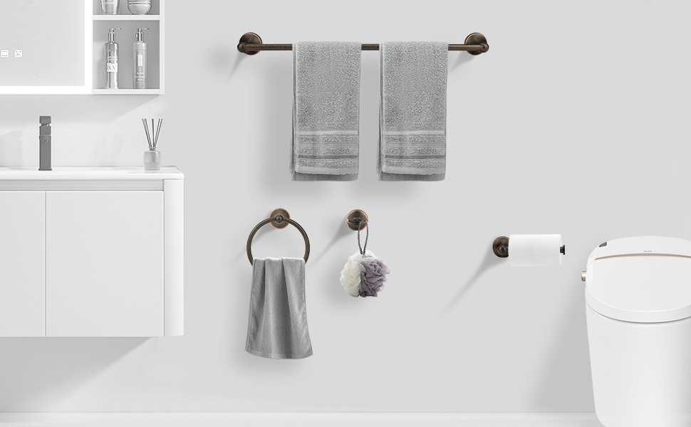 4 Piece Antique Bathroom Hardware Accessories Set Oil Rubbed Bronze,24 Inch Towel Bar Set,Towel Rack Set,Bathroom Towel Holder Set