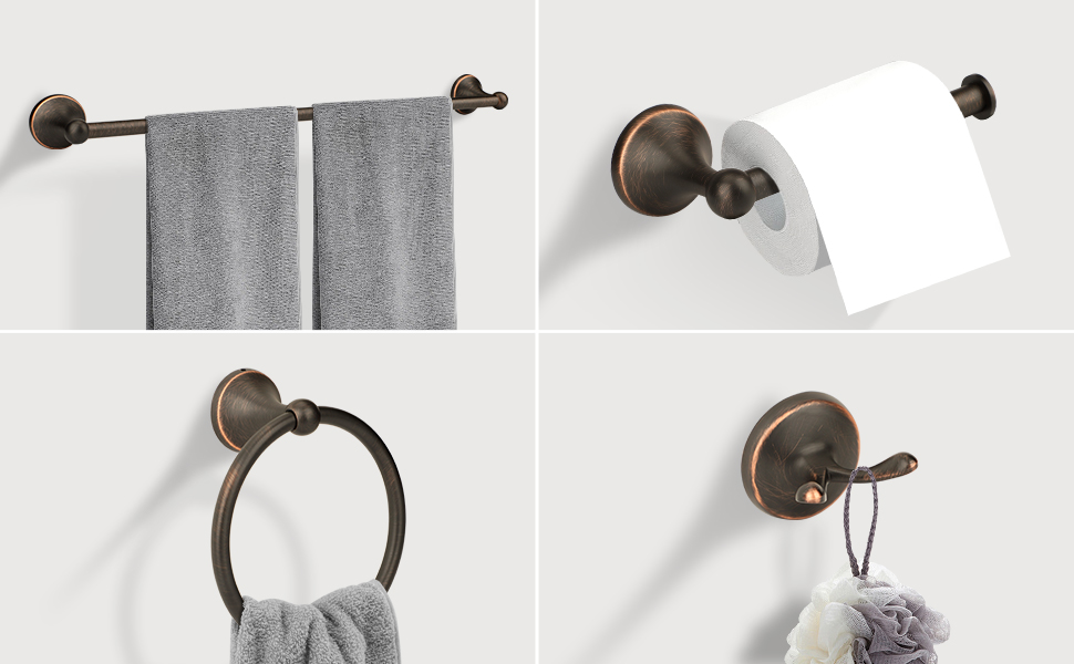 4 Piece Antique Bathroom Hardware Accessories Set Oil Rubbed Bronze,24 Inch Towel Bar Set,Towel Rack Set,Bathroom Towel Holder Set