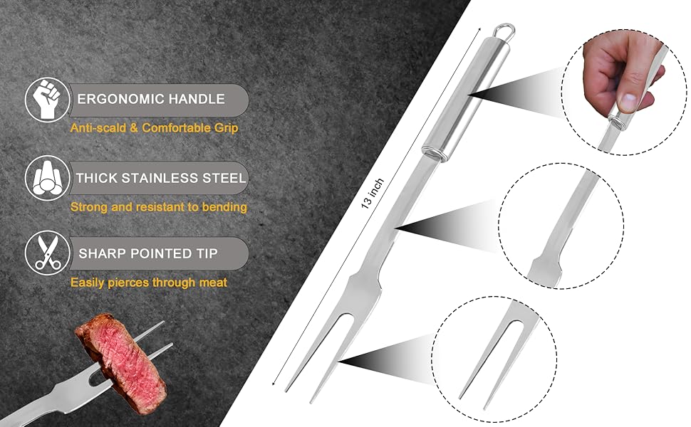 Stainless Steel Meat Forks - 13 Inch, 2 Pieces Large Two-Prong Forks for Cooking, Kitchen, Carving, Serving, BBQ