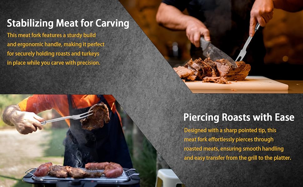 Stainless Steel Meat Forks - 13 Inch, 2 Pieces Large Two-Prong Forks for Cooking, Kitchen, Carving, Serving, BBQ