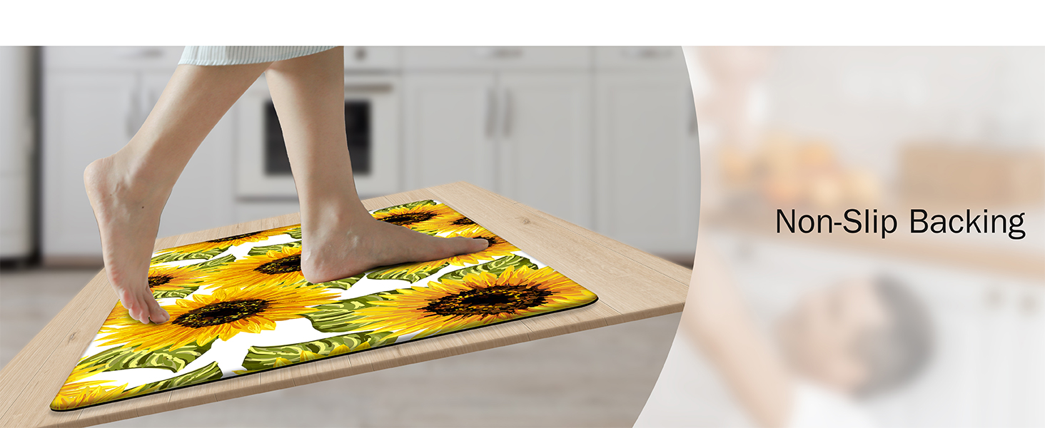 MAYHMYO Sunflower Kitchen Mat Set of 2 - Anti Fatigue Mats for Kitchen Floor - Non Slip Cushioned Rugs for Standing - Sunflower Decor (17.3
