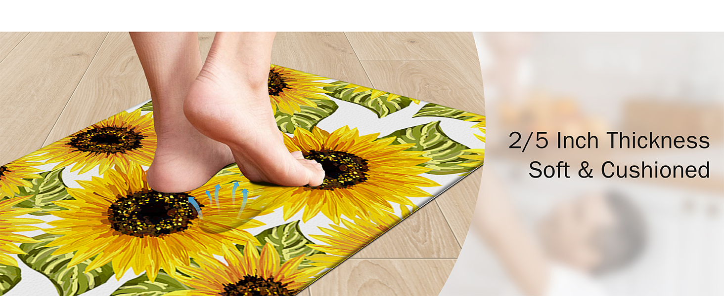 MAYHMYO Sunflower Kitchen Mat Set of 2 - Anti Fatigue Mats for Kitchen Floor - Non Slip Cushioned Rugs for Standing - Sunflower Decor (17.3
