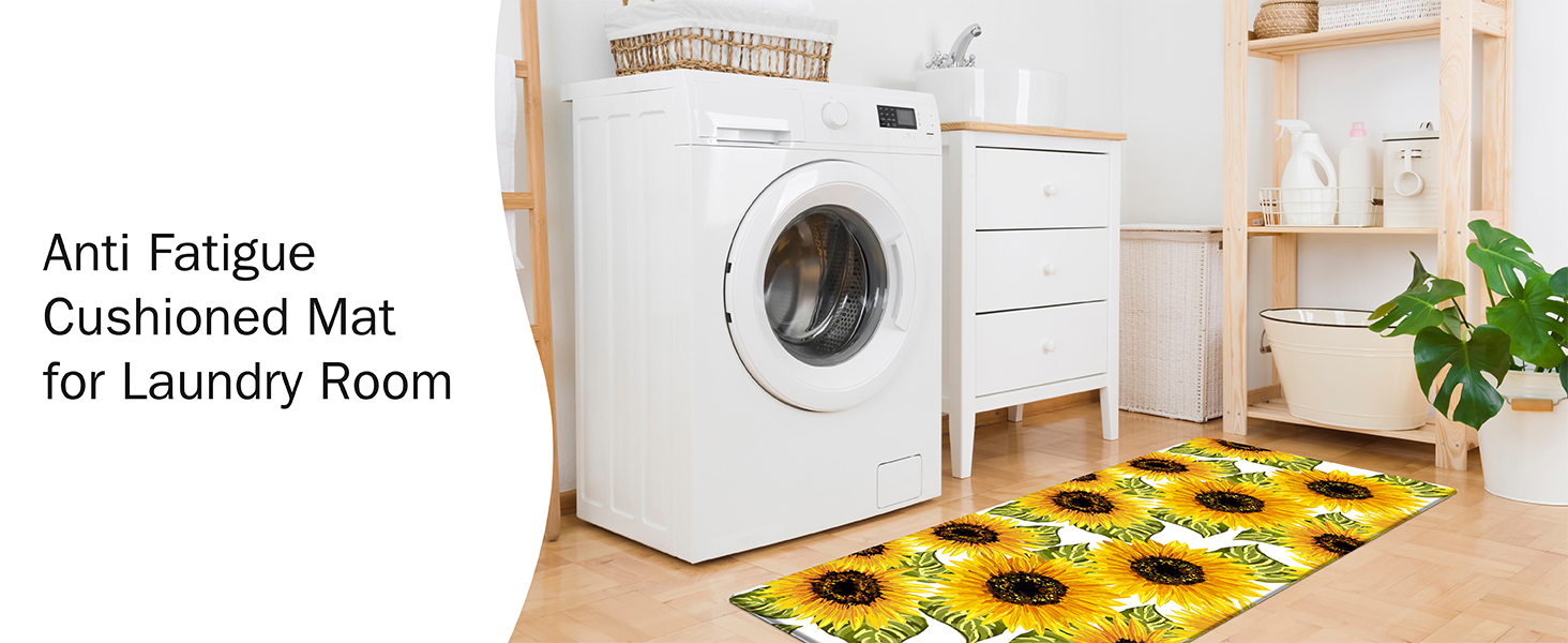 MAYHMYO Sunflower Kitchen Mat Set of 2 - Anti Fatigue Mats for Kitchen Floor - Non Slip Cushioned Rugs for Standing - Sunflower Decor (17.3