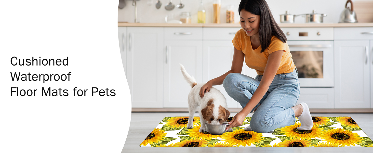 MAYHMYO Sunflower Kitchen Mat Set of 2 - Anti Fatigue Mats for Kitchen Floor - Non Slip Cushioned Rugs for Standing - Sunflower Decor (17.3