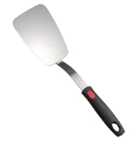 Stainless Steel Flexible Spatula Solid Turner, XiaoZu Thin Metal Spatula for Cast Iron Skillet, Thin Blade and Heat Resistant Silicone Handle, Great for Egg, Cookie, Meat, Crep, Medium + Large