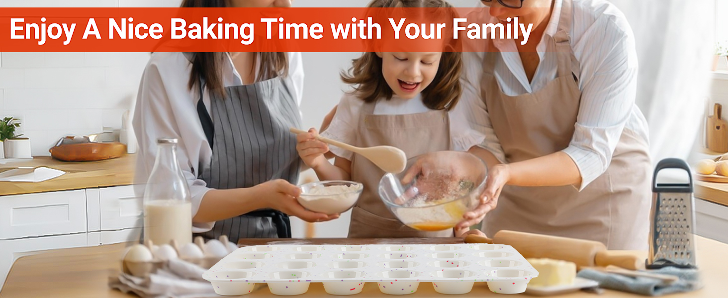 CAKETIME Silicone Mini Muffin Pan, 24 Cups Nonstick Mini Cupcake Pan for Baking Muffin, Cupcake, Egg Bites, Fat Bomb, 1 Pack Confetti