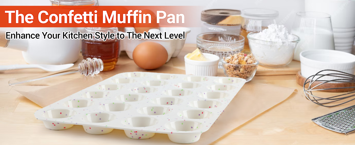 CAKETIME Silicone Mini Muffin Pan, 24 Cups Nonstick Mini Cupcake Pan for Baking Muffin, Cupcake, Egg Bites, Fat Bomb, 1 Pack Confetti