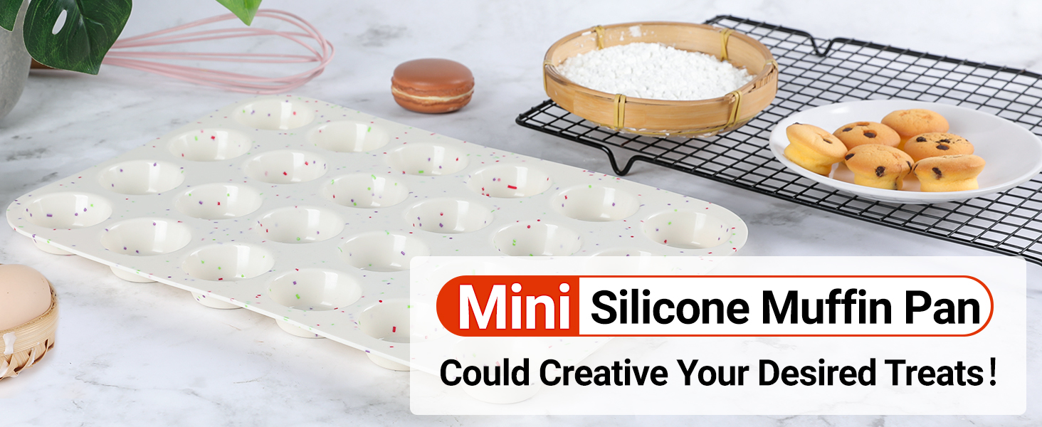 CAKETIME Silicone Mini Muffin Pan, 24 Cups Nonstick Mini Cupcake Pan for Baking Muffin, Cupcake, Egg Bites, Fat Bomb, 1 Pack Confetti