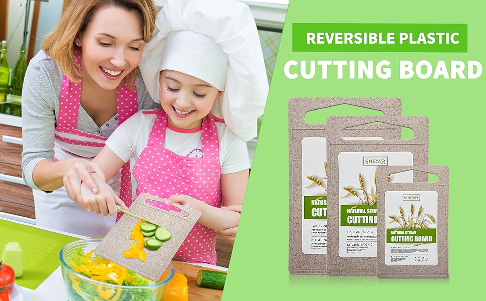 Cutting Board for Kitchen, Wheat Straw Fiber Cutting Board, Dish Washer Safe, w/Juice Grooves for Meat, Veggies, Easy Grip Handle, Non-slip Surface Eco-friendly Serveware Accessories （10‘x6.3’）