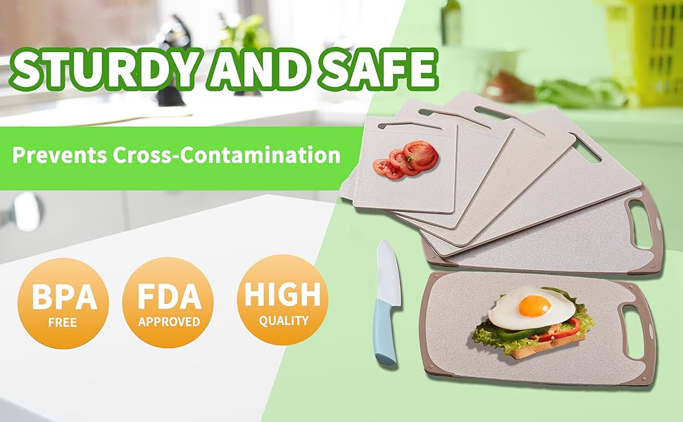 Cutting Board for Kitchen, Wheat Straw Fiber Cutting Board, Dish Washer Safe, w/Juice Grooves for Meat, Veggies, Easy Grip Handle, Non-slip Surface Eco-friendly Serveware Accessories （10‘x6.3’）