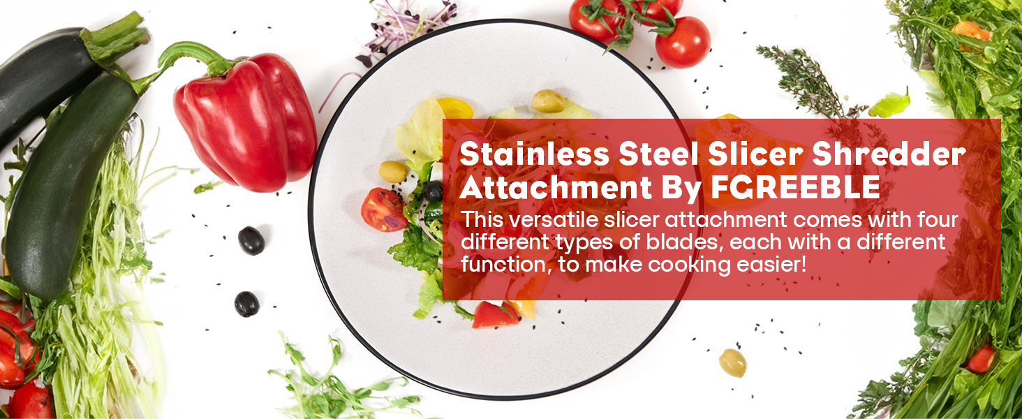 Stainless Steel Slicer Shredder Attachment for Kitchenaid Stnad Mixer, Cheese Grater Attachment for KitchenAid - 4 Blades Salad Maker with Grinding Powder Function by FGREEBLE
